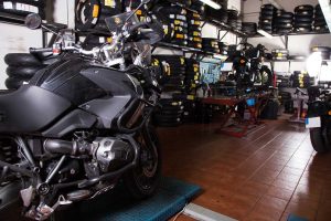 Black Bike In Motorcycle Workshop